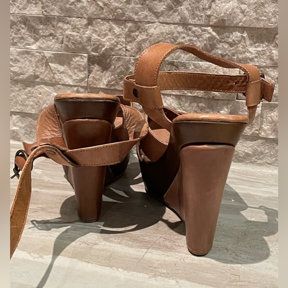 Savio 1969 made in Italy brown leather wedge platform sandals. Retro style. - Picture 3 of 6